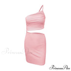 Fashion Hollow Out Side Bra One Shoulder Drawstring Bodycon Mini Dress