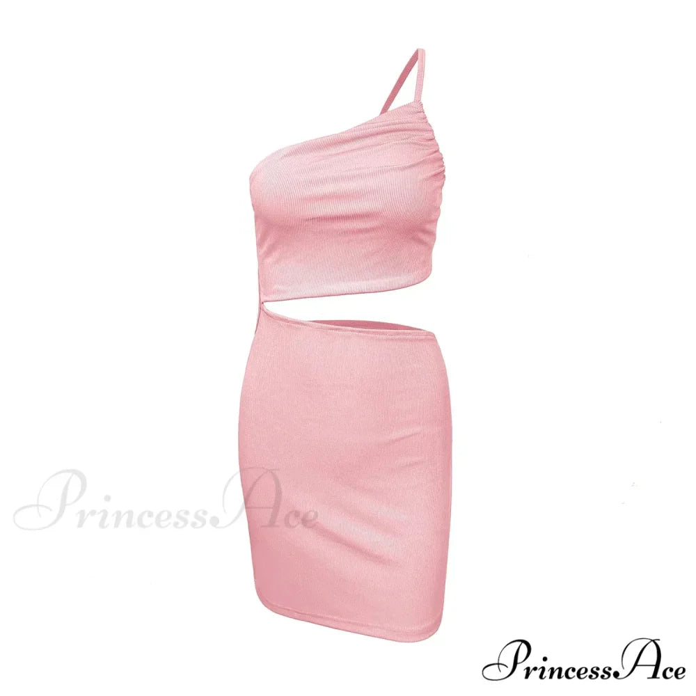 Fashion Hollow Out Side Bra One Shoulder Drawstring Bodycon Mini Dress