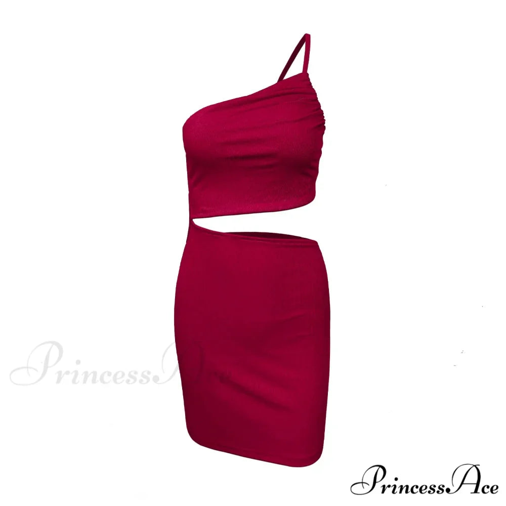 Fashion Hollow Out Side Bra One Shoulder Drawstring Bodycon Mini Dress