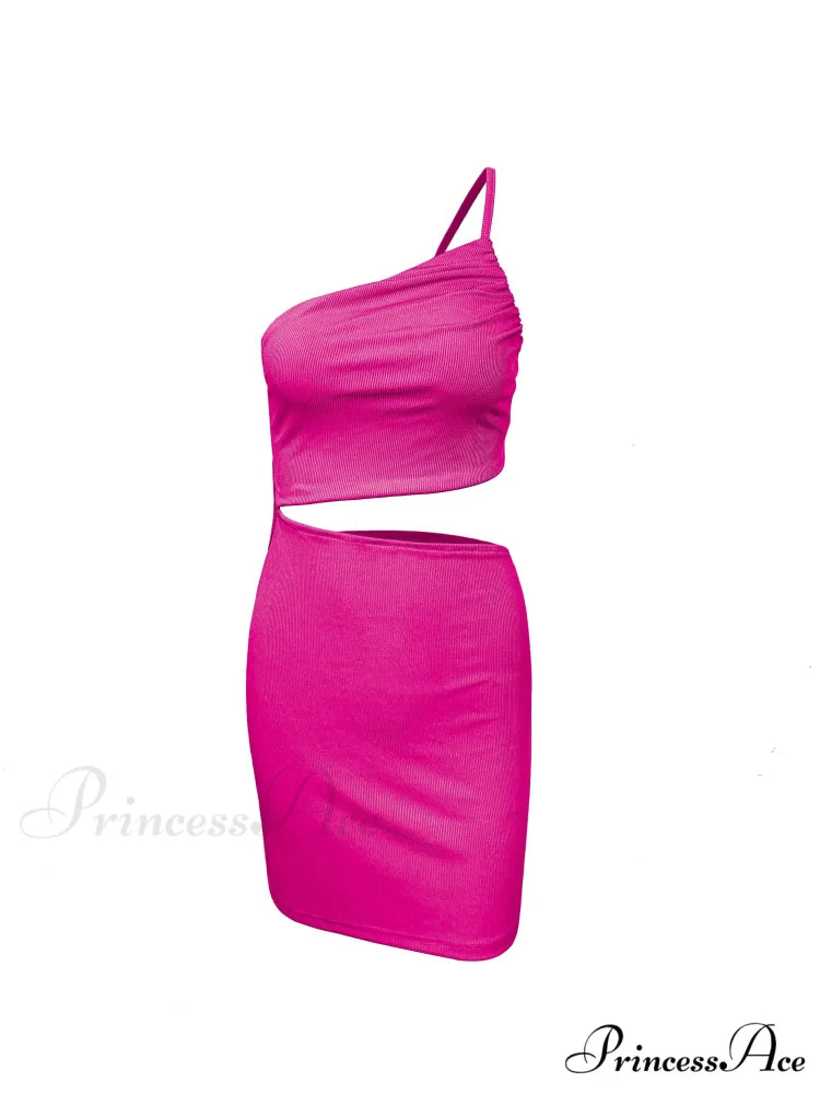 Fashion Hollow Out Side Bra One Shoulder Drawstring Bodycon Mini Dress