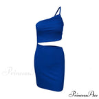 Fashion Hollow Out Side Bra One Shoulder Drawstring Bodycon Mini Dress