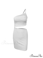Fashion Hollow Out Side Bra One Shoulder Drawstring Bodycon Mini Dress