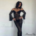 Fashion Mesh See Through Tie Front Maxi Dress