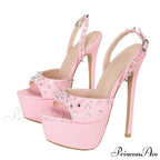 Fashion Metal-Rivet Back-Buckle Platform Sandals Sexy Peep-Toe Stripper Wedding Banquet High Heel