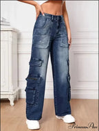 Fashion Multi Pocket Women's High Waist Y2K Loose Cargo Denim Wide Leg Casual Clothing 2024 Fall New S-2XL Jean