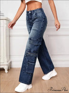 Fashion Multi Pocket Women's High Waist Y2K Loose Cargo Denim Wide Leg Casual Clothing 2024 Fall New S-2XL Jean