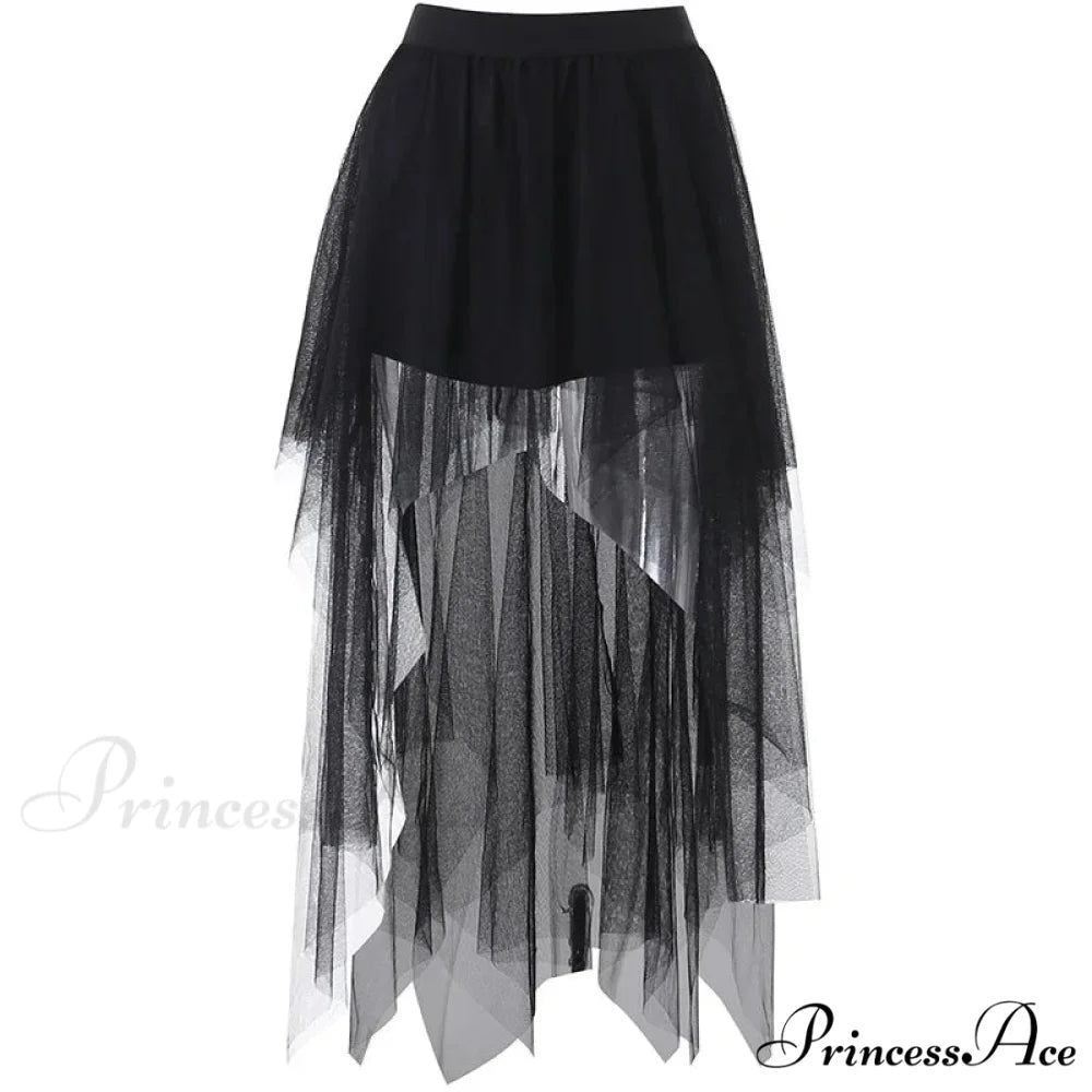 Fashion Net Yarn High-Waisted Irregular for Women Gothic Style Summer Casual Sexy Skirt