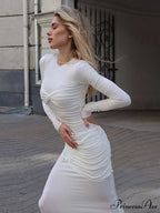 Fashion O-neck Long Sleeve High Waist Bodycon Red Christmas Party Dress