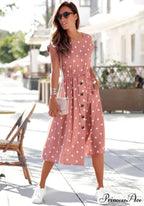 Fashion O Neck Print Polka Dot Dress