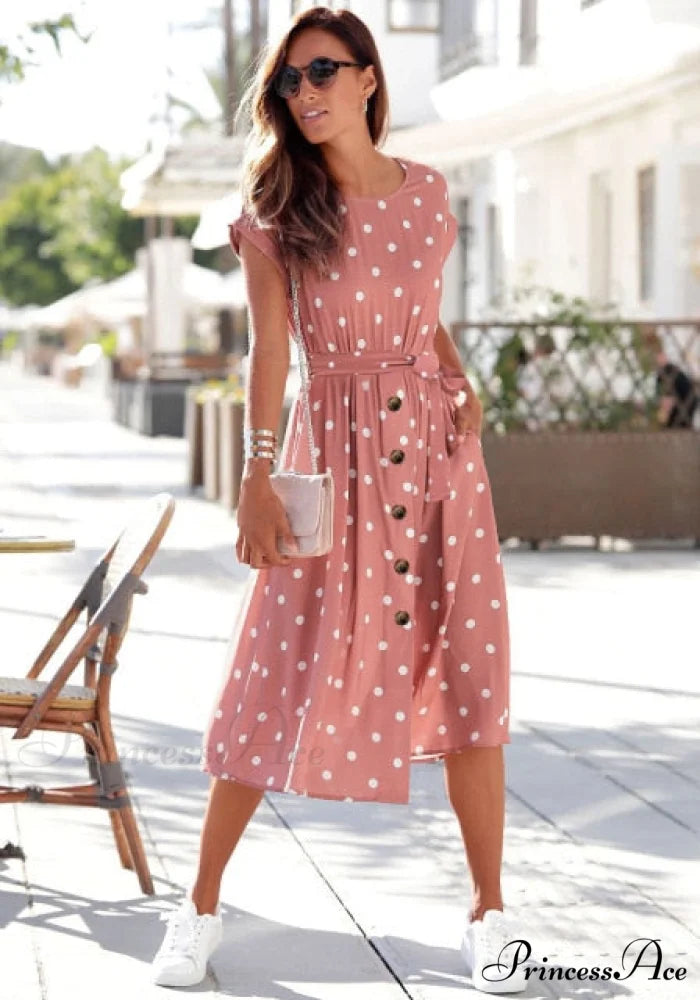 Fashion O Neck Print Polka Dot Dress