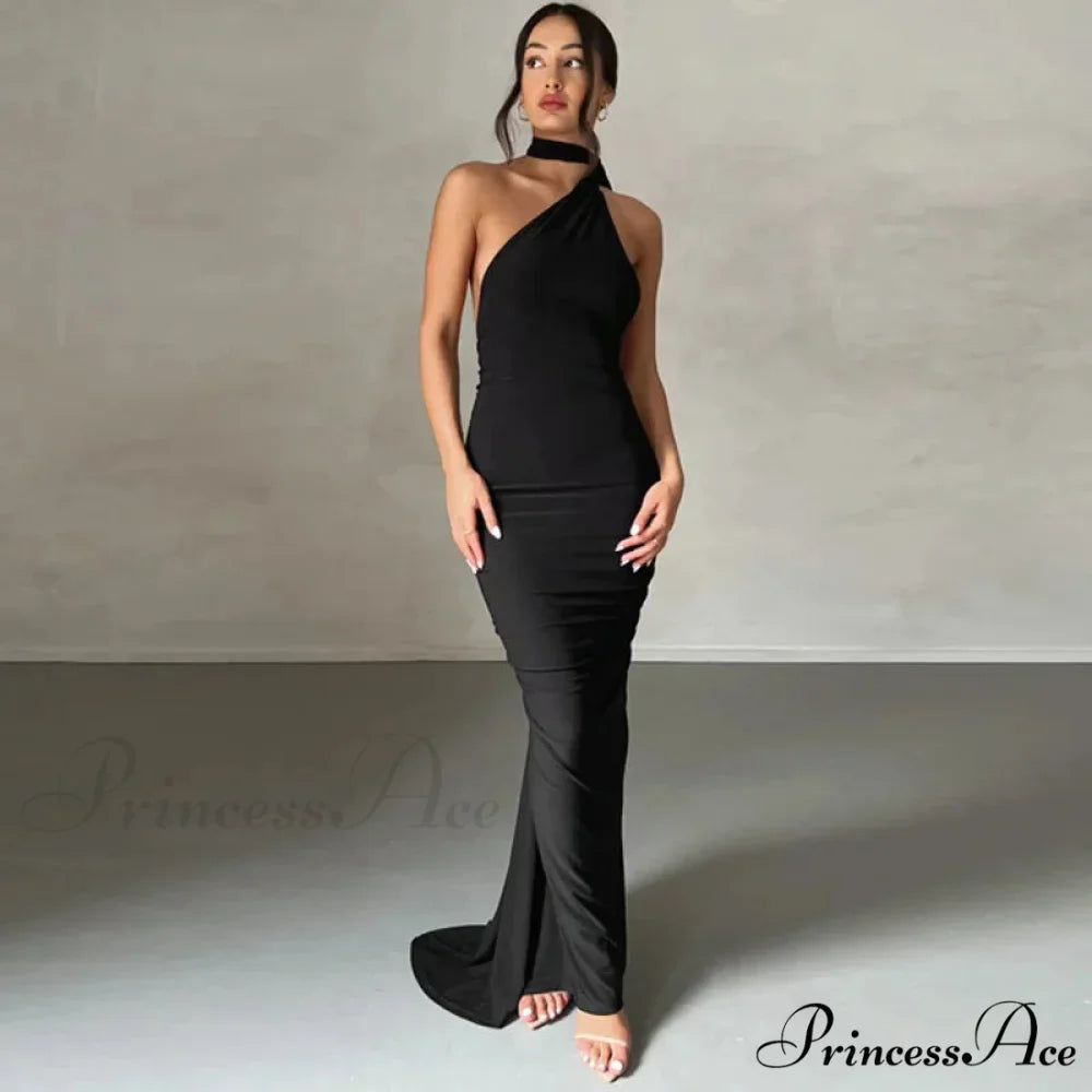 Fashion One Shoulder Elegant Long Sleeve Split Maxi Dress