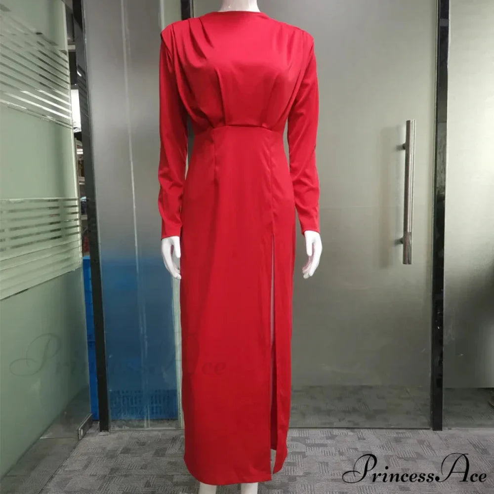 Fashion Pleated High Split Long Sleeve Maxi Dress