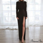 Fashion Pleated High Split Long Sleeve Maxi Dress