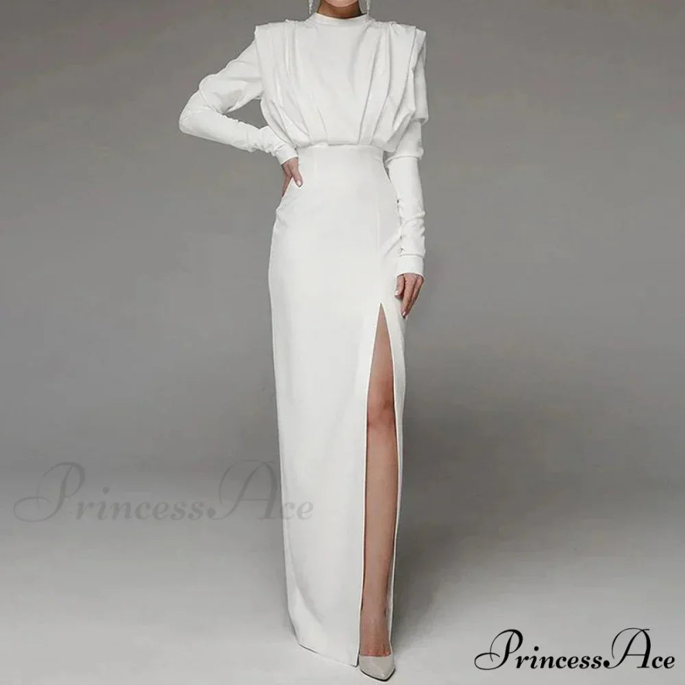 Fashion Pleated High Split Long Sleeve Maxi Dress