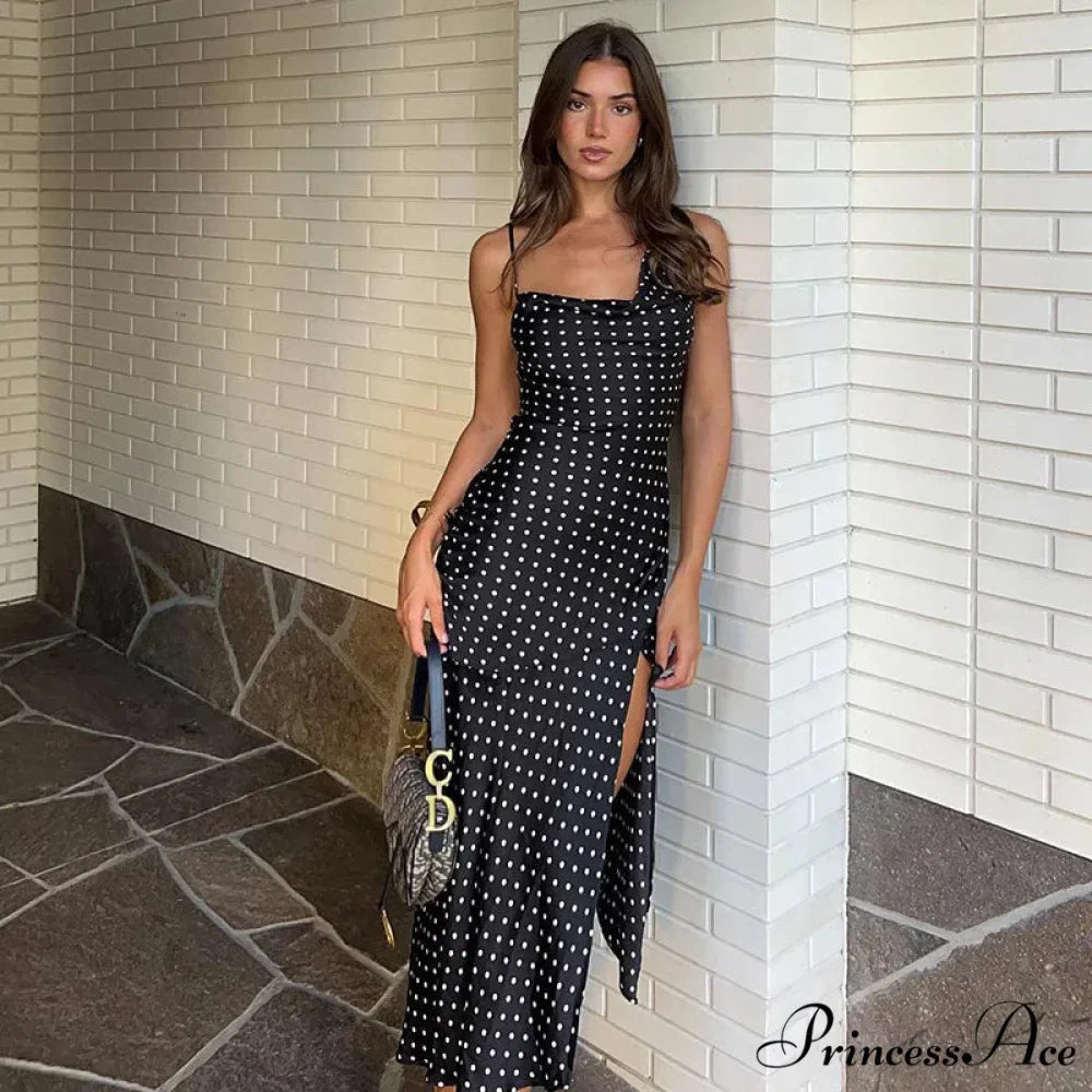 Fashion Polka Dots Draped Sexy Backless Maxi Dress