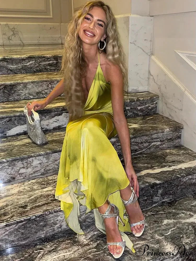 Fashion Print Backless Halter Maxi Dress