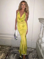 Fashion Print Backless Halter Maxi Dress