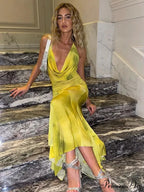 Fashion Print Backless Halter Maxi Dress