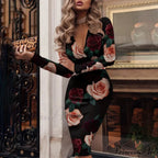 Fashion Print Sexy V-neck Slim Pencil Dresses