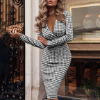 Fashion Print Sexy V-neck Slim Pencil Dresses