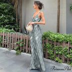 Fashion Print Sleeveless Backless Holiday Slip Maxi Dress