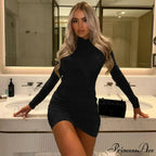 Fashion Ruched Bodycon Long Sleeve Club Mini Dress