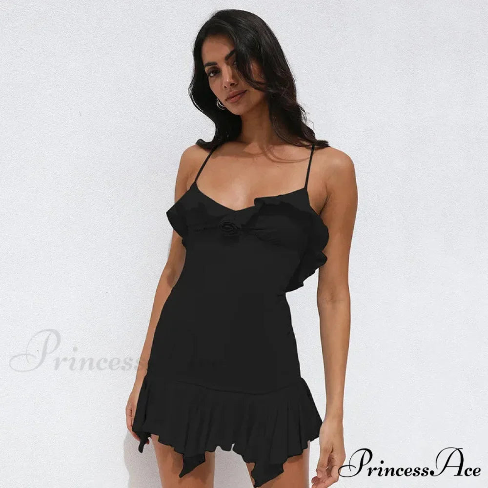 Fashion Sexy Backless Frill Hem Mini Dress