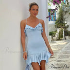 Fashion Sexy Backless Frill Hem Mini Dress