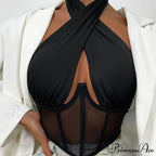Fashion Sexy Hollow Tie-Up Halter Backless See-Through Mesh Stylish Elegant Trendy Crop Top