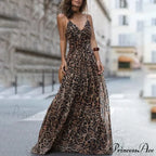 Fashion Sexy Leopard V-Neck Sling Maxi Dresses