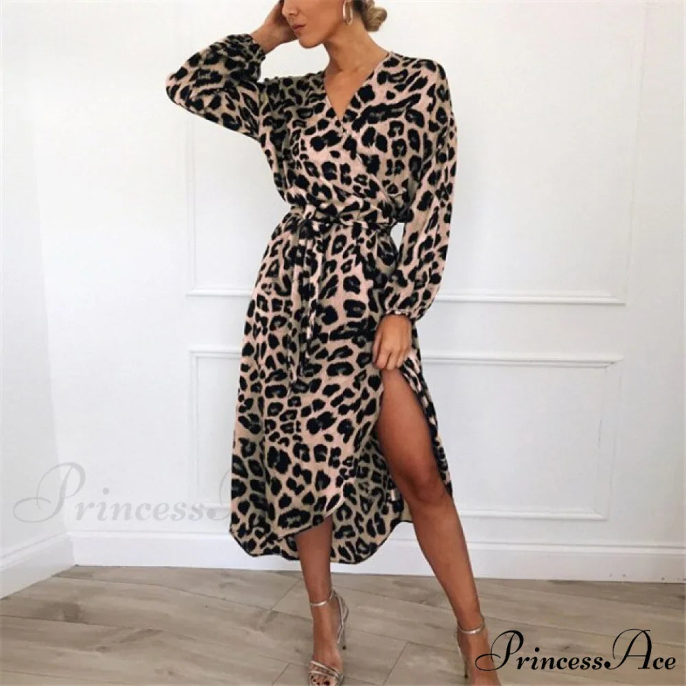 Fashion Sexy Leopard V-Neck Sling Maxi Dresses