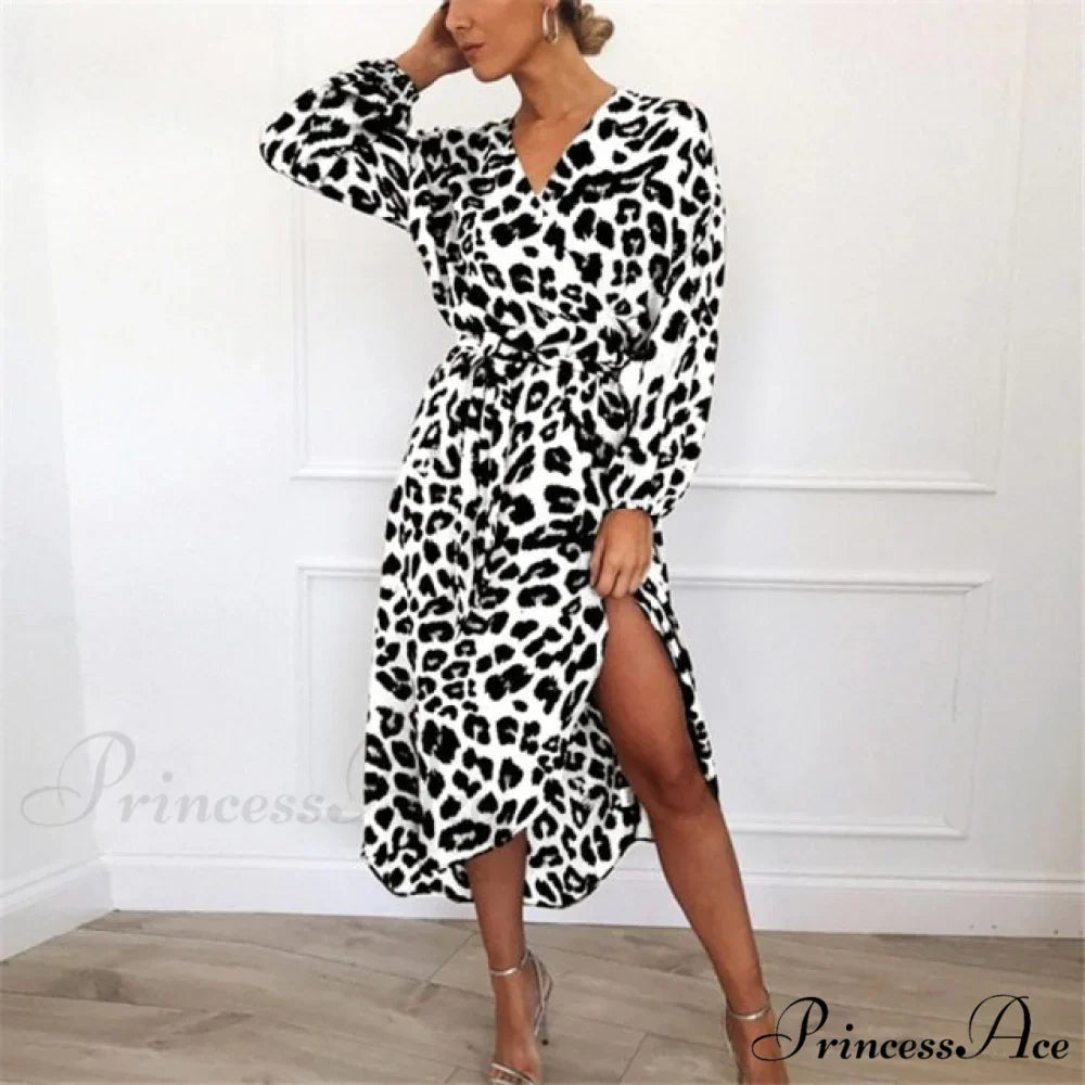 Fashion Sexy Leopard V-Neck Sling Maxi Dresses