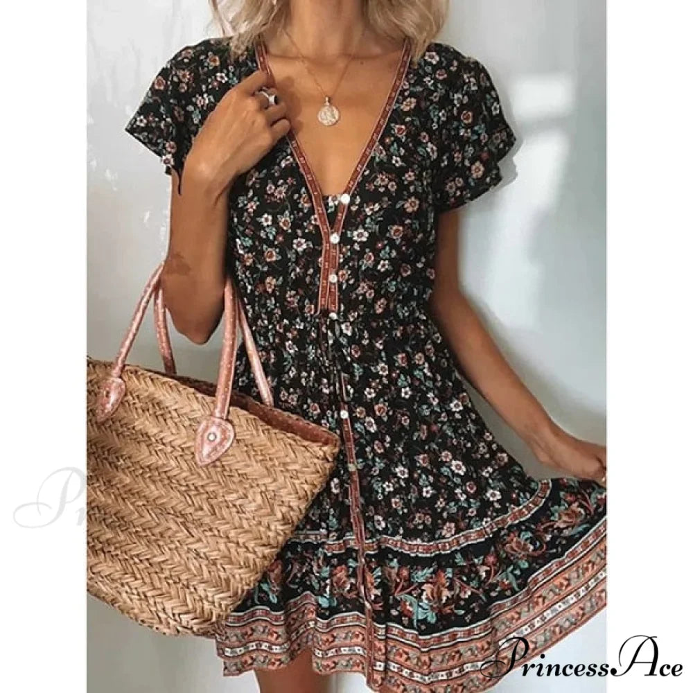 Fashion Short Sleeves V-neck Dresses