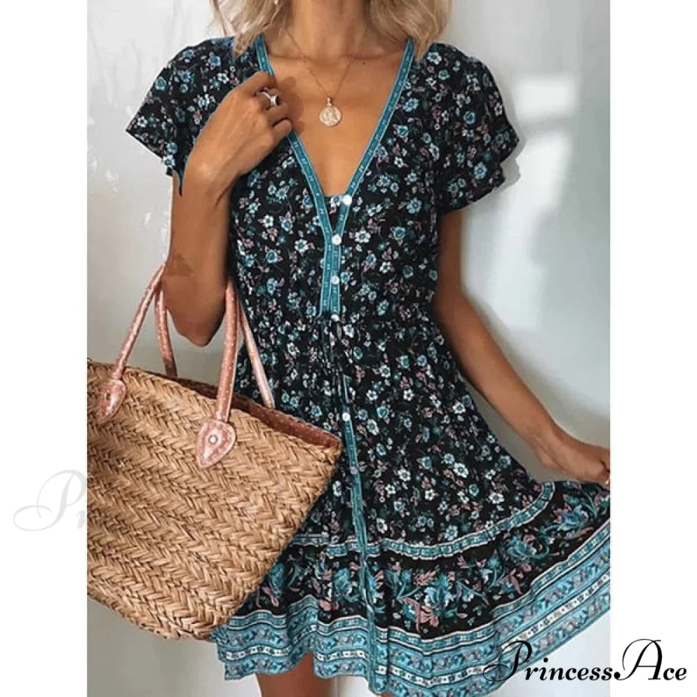 Fashion Short Sleeves V-neck Dresses