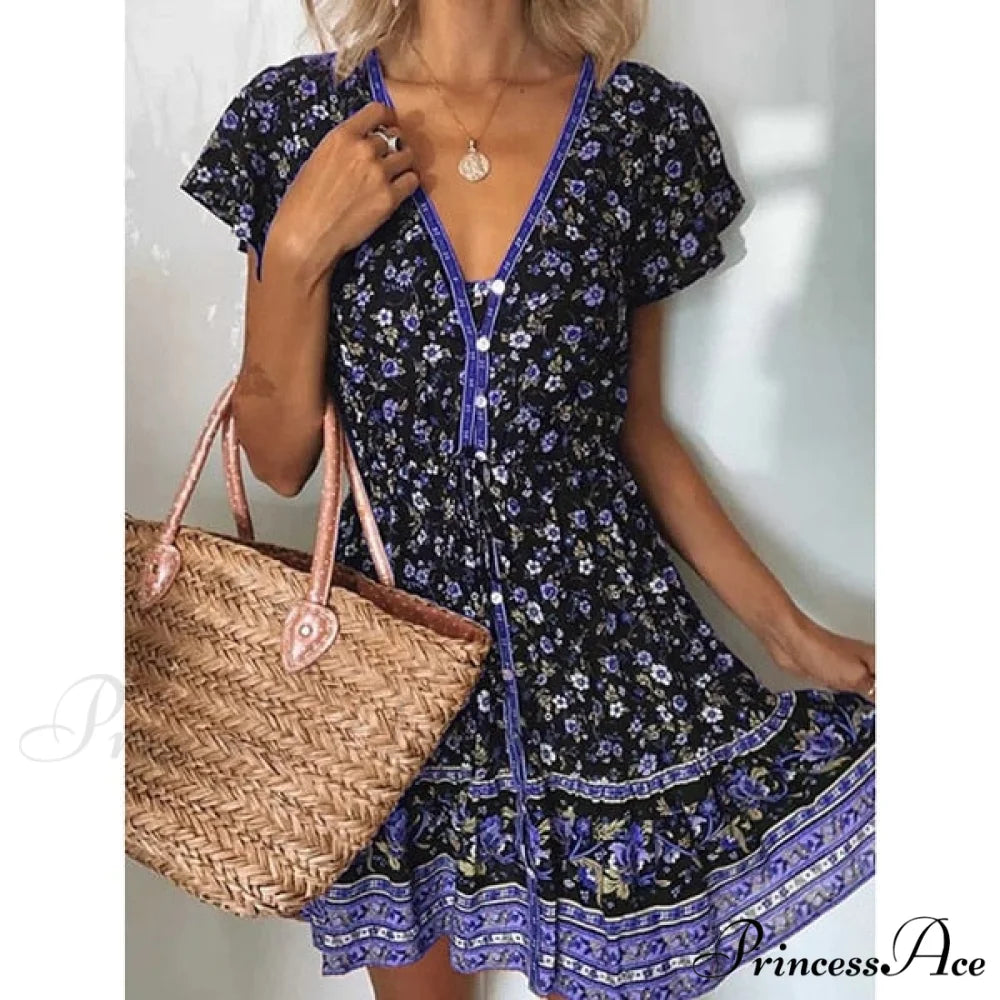 Fashion Short Sleeves V-neck Dresses