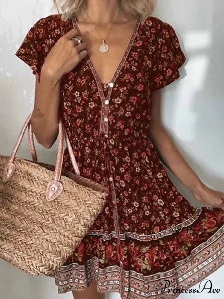 Fashion Short Sleeves V-neck Dresses