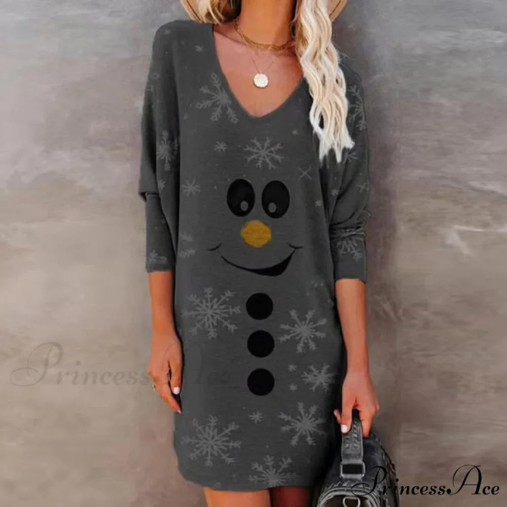 Fashion Smiley Christmas Print Dress