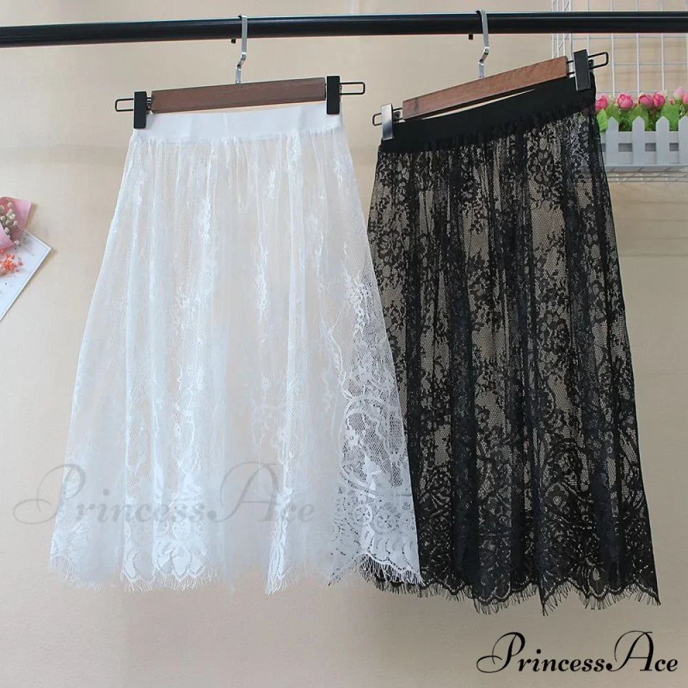 Fashion Solid Casual Mesh Lace Skirts
