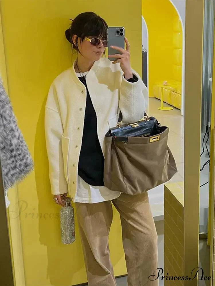 Fashion Solid Round Neck Casual Single-breasted Long Sleeves With Pocket Elegant Chic Coat