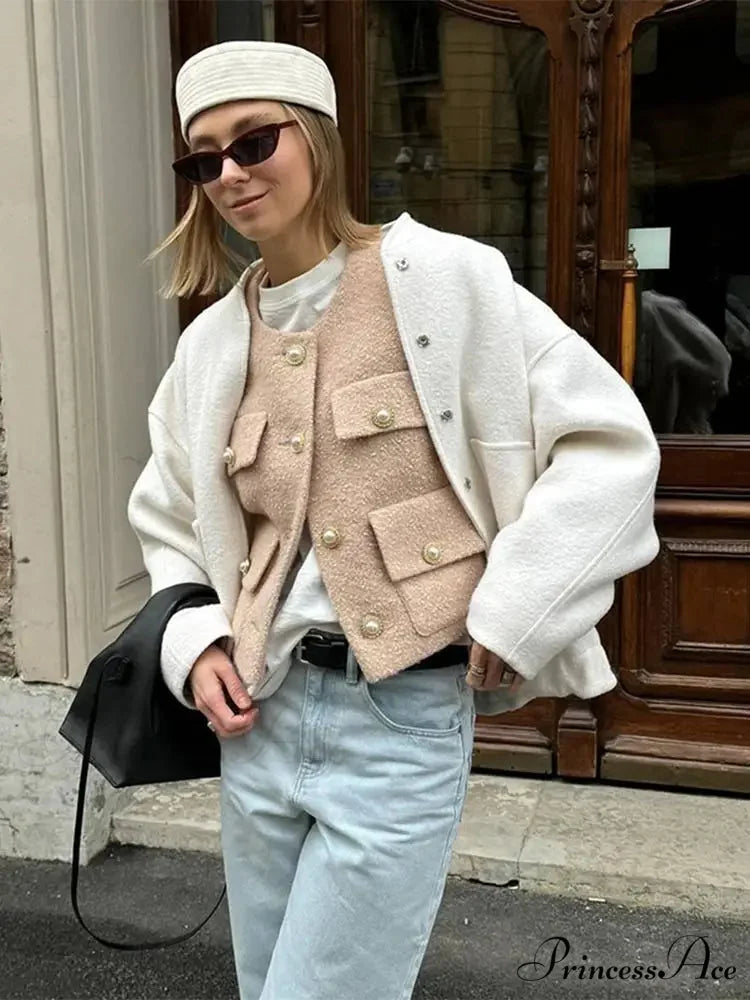 Fashion Solid Round Neck Casual Single-breasted Long Sleeves With Pocket Elegant Chic Coat