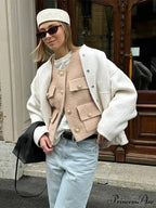 Fashion Solid Round Neck Casual Single-breasted Long Sleeves With Pocket Elegant Chic Coat