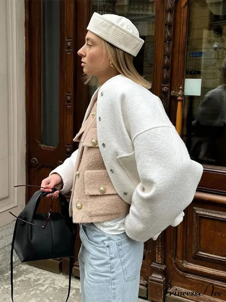 Fashion Solid Round Neck Casual Single-breasted Long Sleeves With Pocket Elegant Chic Coat