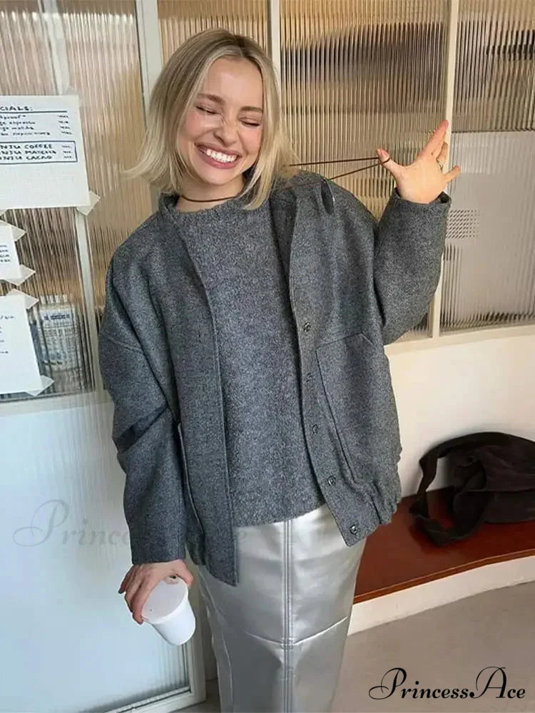 Fashion Solid Round Neck Casual Single-breasted Long Sleeves With Pocket Elegant Chic Coat