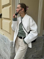 Fashion Solid Round Neck Casual Single-breasted Long Sleeves With Pocket Elegant Chic Coat