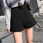 Fashion Solid Wide Leg Woolen Shorts