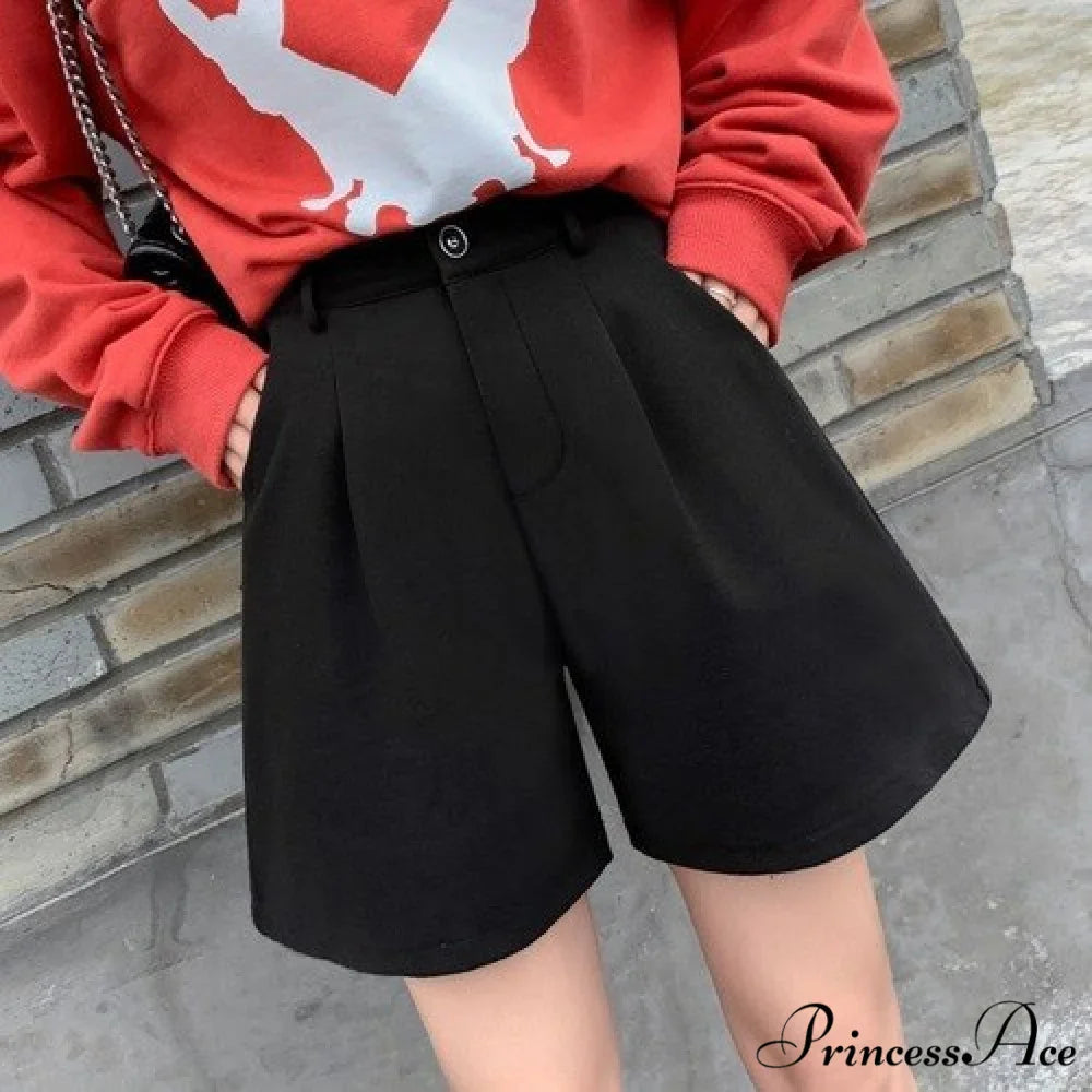 Fashion Solid Wide Leg Woolen Shorts