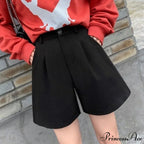 Fashion Solid Wide Leg Woolen Shorts