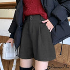 Fashion Solid Wide Leg Woolen Shorts