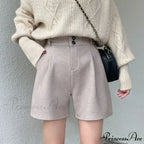 Fashion Solid Wide Leg Woolen Shorts
