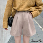 Fashion Solid Wide Leg Woolen Shorts